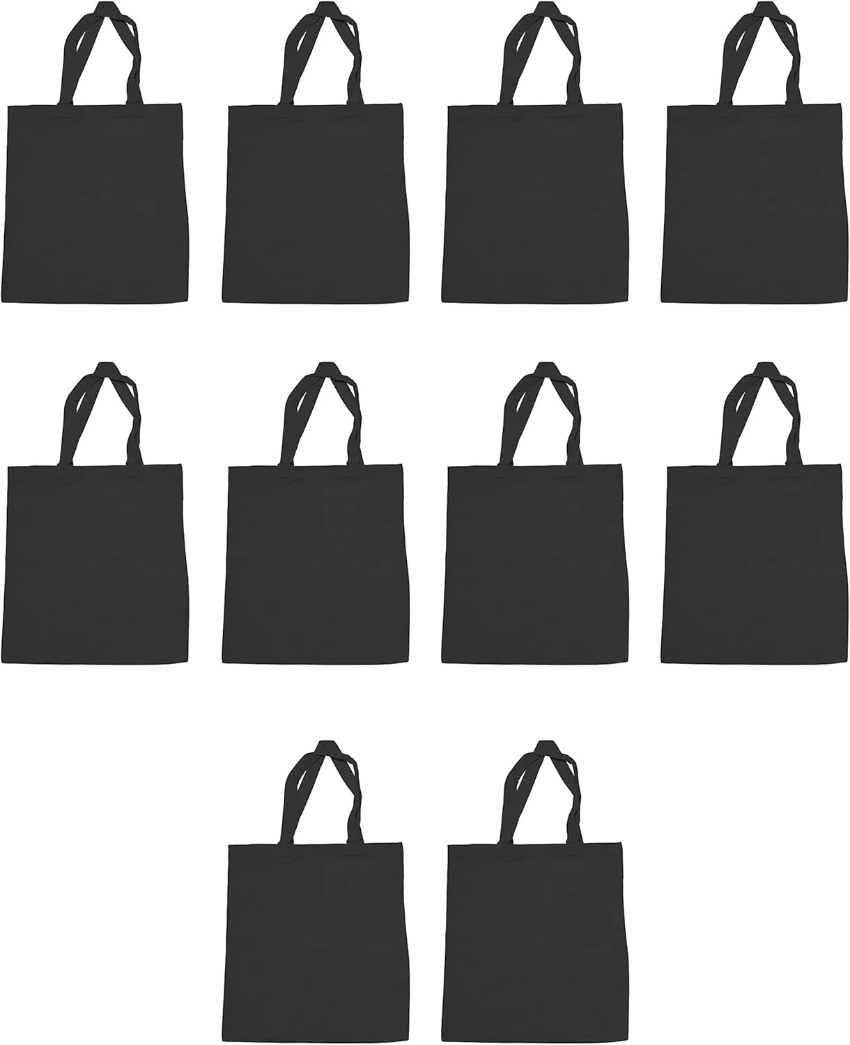 DISCOUNT PROMOS Cotton Canvas Tote Bags Set of 10, Bulk Pack - Reusable, Great for Shopping, Grocery, Beach, Picnic, Wedding Favors - Black