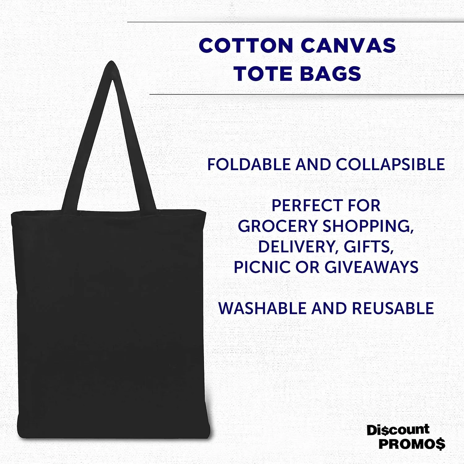 DISCOUNT PROMOS Cotton Canvas Tote Bags Set of 10, Bulk Pack - Reusable, Great for Shopping, Grocery, Beach, Picnic, Wedding Favors - Black