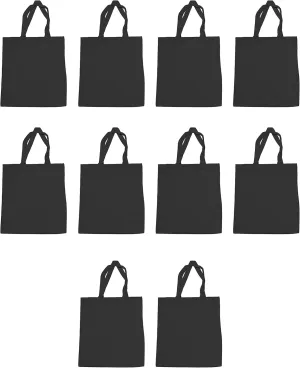 DISCOUNT PROMOS Cotton Canvas Tote Bags Set of 10, Bulk Pack - Reusable, Great for Shopping, Grocery, Beach, Picnic, Wedding Favors - Black