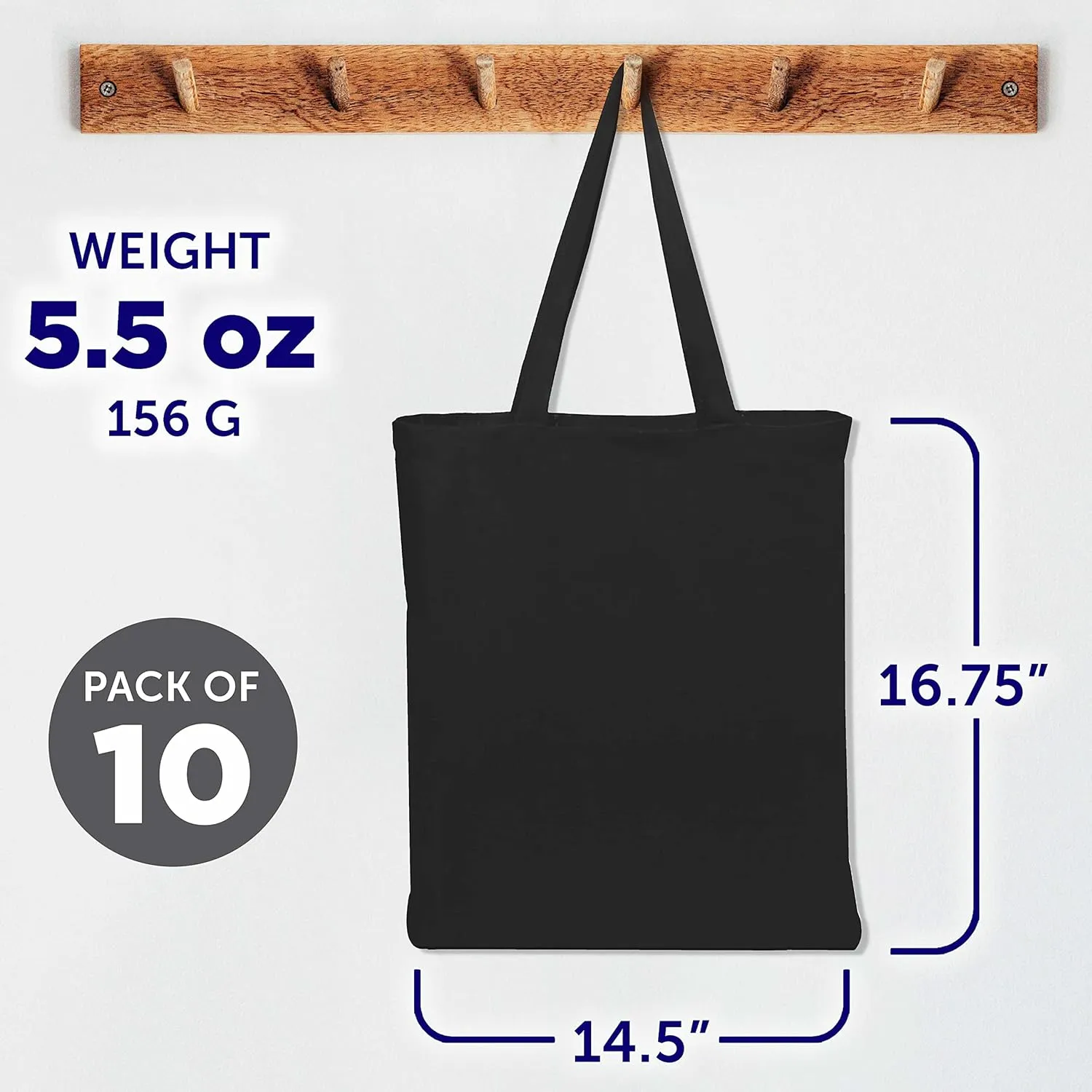 DISCOUNT PROMOS Cotton Canvas Tote Bags Set of 10, Bulk Pack - Reusable, Great for Shopping, Grocery, Beach, Picnic, Wedding Favors - Black