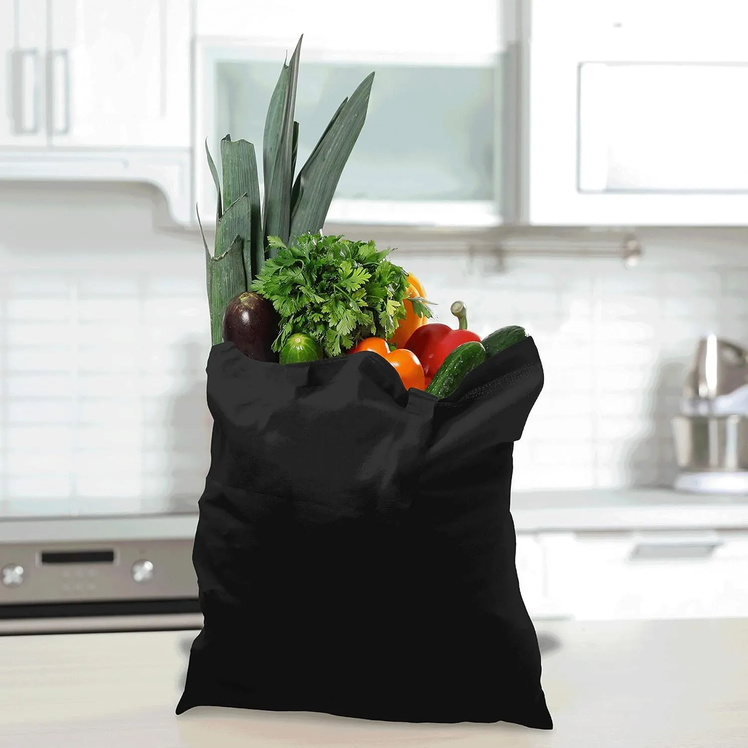 DISCOUNT PROMOS Cotton Canvas Tote Bags Set of 10, Bulk Pack - Reusable, Great for Shopping, Grocery, Beach, Picnic, Wedding Favors - Black