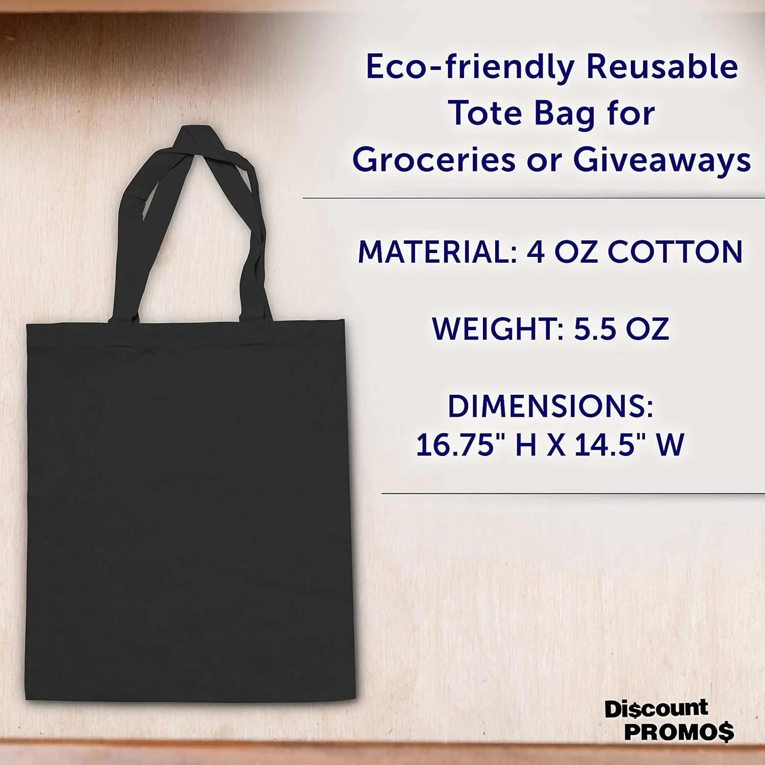 DISCOUNT PROMOS Cotton Canvas Tote Bags Set of 10, Bulk Pack - Reusable, Great for Shopping, Grocery, Beach, Picnic, Wedding Favors - Black
