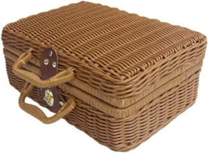 DOITOOL 1pc Rattan Suitcase Picnic Basket, Retro Wicker Woven Storage Case for Picnic, Vintage Rattan Handbag with Handles and Leather Strap Metal Lock for Camping, Photo Prop (Brown)