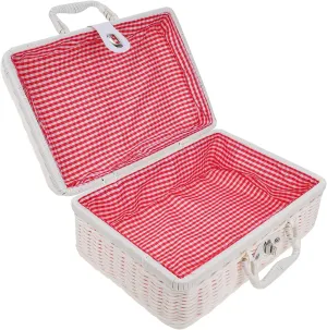 DOITOOL 1Pc Rattan Suitcase Picnic Basket with Liner, Retro Wicker Woven Storage Case for Picnic, Vintage Rattan Handbag with Handles and Leather Strap Metal Lock for Camping, Photo Prop (White)