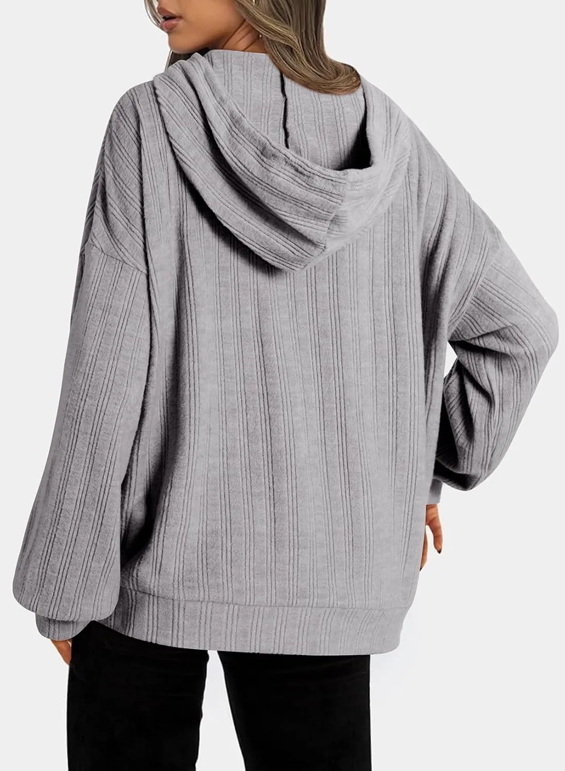 Dokotoo Hoodies for Women Casual Long Sleeve Textured Knit Loose Drawstring Hooded Sweatshirt with Pocket