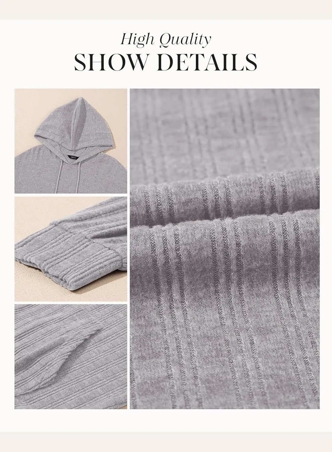 Dokotoo Hoodies for Women Casual Long Sleeve Textured Knit Loose Drawstring Hooded Sweatshirt with Pocket