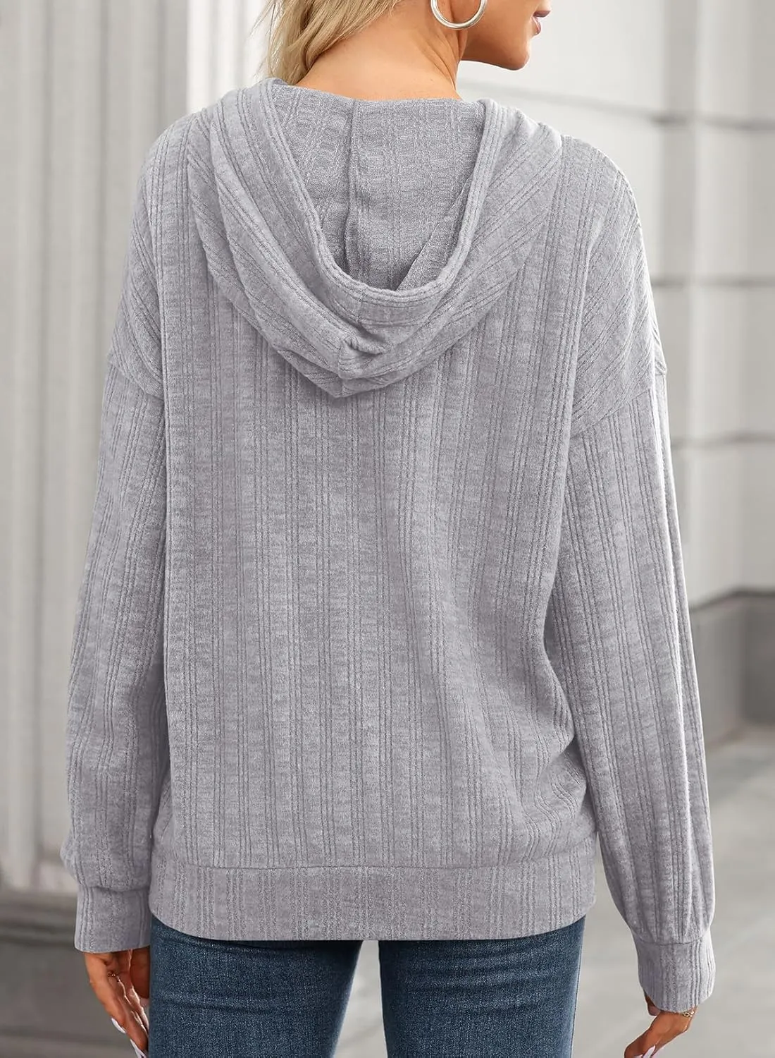 Dokotoo Hoodies for Women Casual Long Sleeve Textured Knit Loose Drawstring Hooded Sweatshirt with Pocket