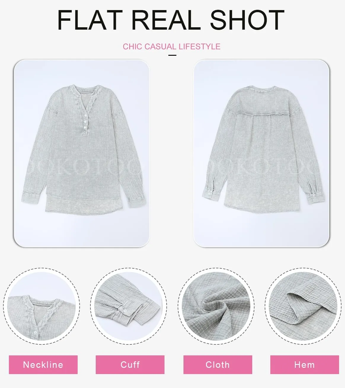 Dokotoo Womens Casual Button V Neck Long Sleeve Shirts Oversized Solid Blouses Tops