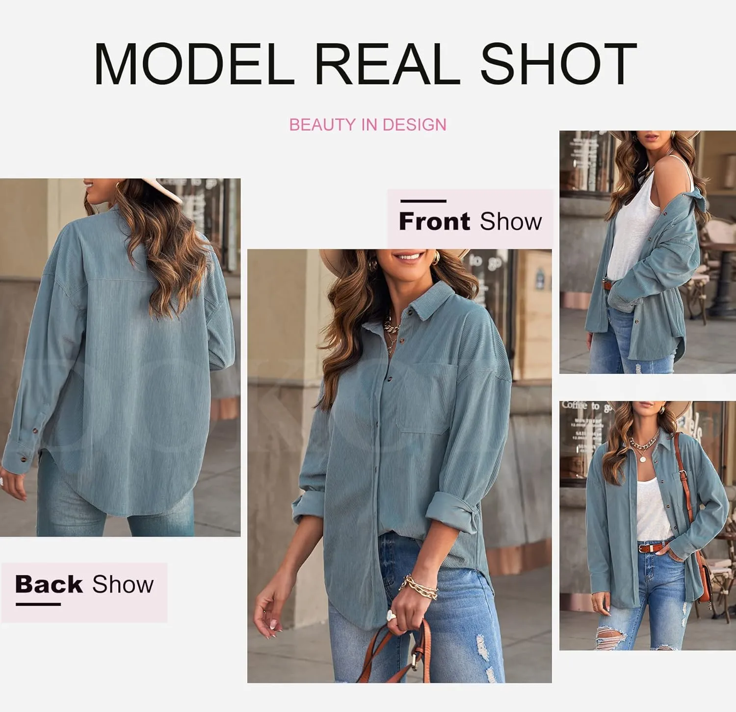 Dokotoo Womens Corduroy Button Down Shirts Boyfriend Long Sleeve Oversized Blouses Tops