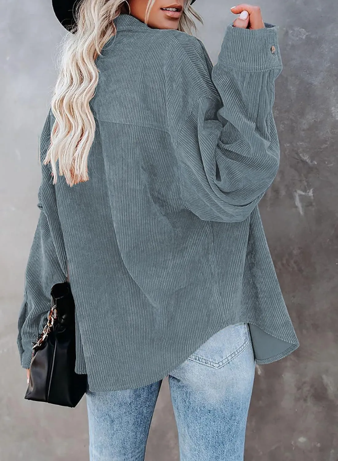 Dokotoo Womens Corduroy Button Down Shirts Boyfriend Long Sleeve Oversized Blouses Tops