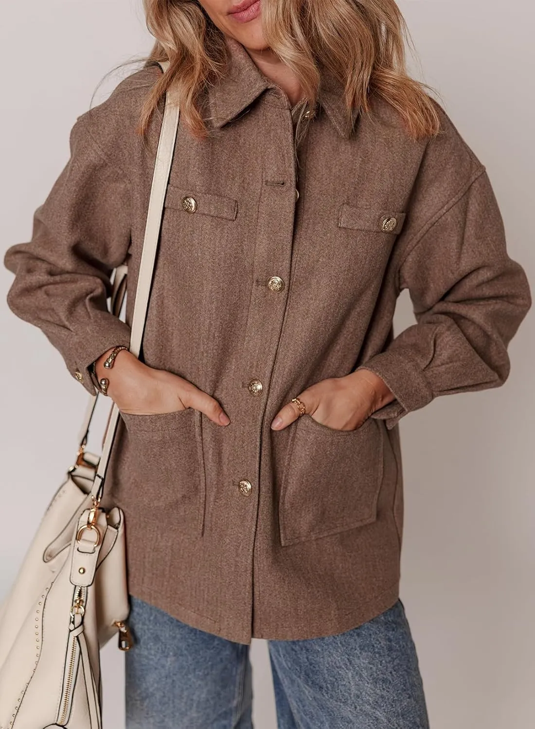 Dokotoo Women's Fall Oversized Long Sleeve Shacket Jackets 2024 Button Down Coats with Pockets
