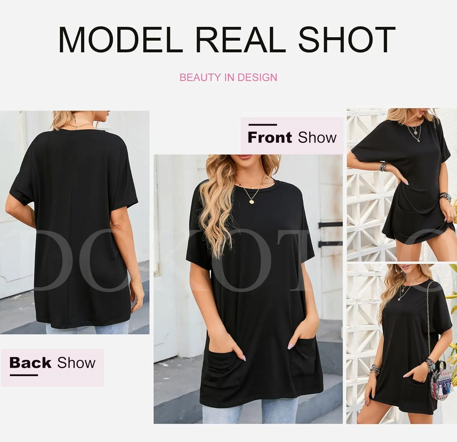 Dokotoo Womens Summer 2025 Casual Short Sleeve Shirts Loose Fit Oversized Tshirts Tunic Tops with Pockets