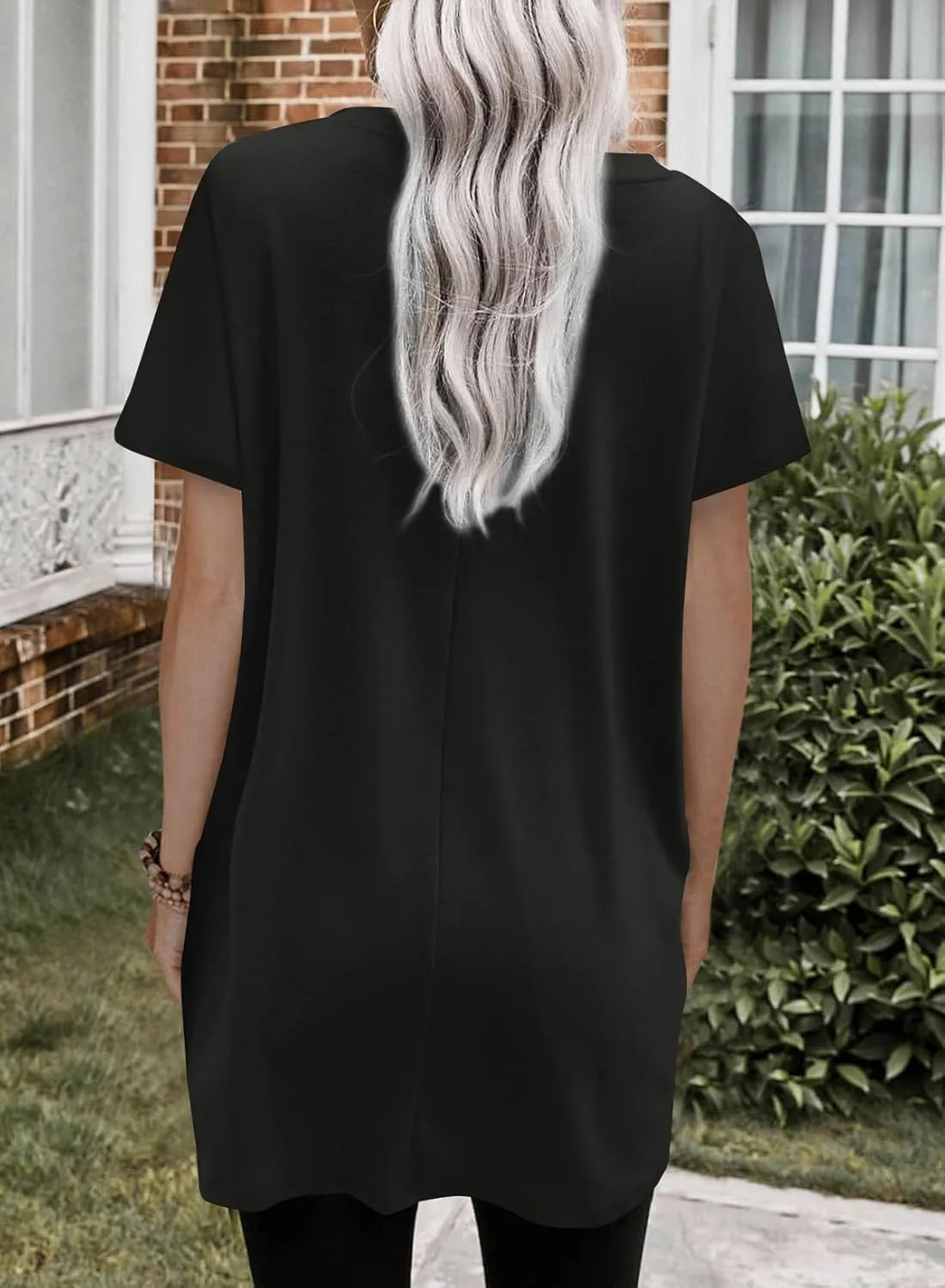 Dokotoo Womens Summer 2025 Casual Short Sleeve Shirts Loose Fit Oversized Tshirts Tunic Tops with Pockets