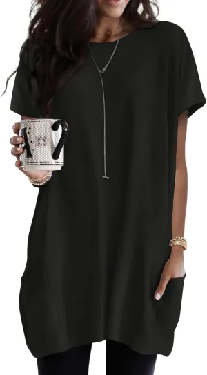 Dokotoo Womens Summer 2025 Casual Short Sleeve Shirts Loose Fit Oversized Tshirts Tunic Tops with Pockets
