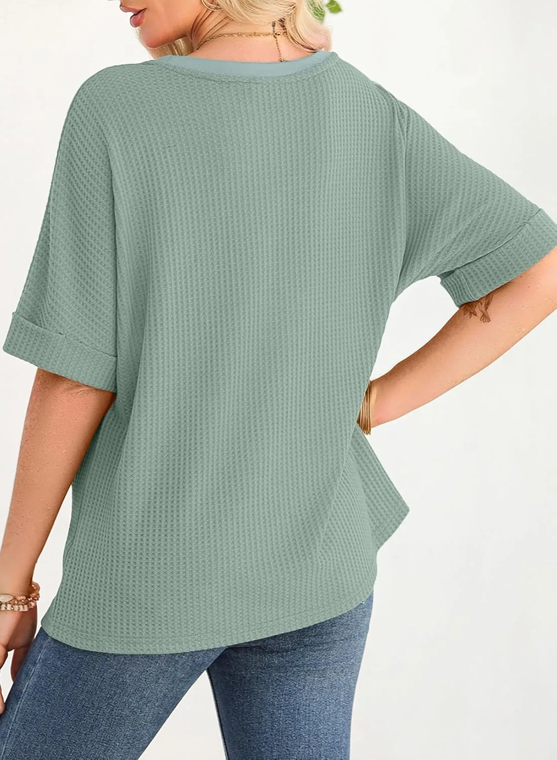 Dokotoo Womens Summer Tops 2025 Fashion Short Sleeve Crewneck Waffle Knit T Shirts Casual Oversized Blouses Clothing