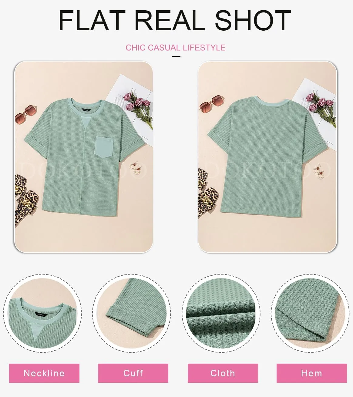 Dokotoo Womens Summer Tops 2025 Fashion Short Sleeve Crewneck Waffle Knit T Shirts Casual Oversized Blouses Clothing