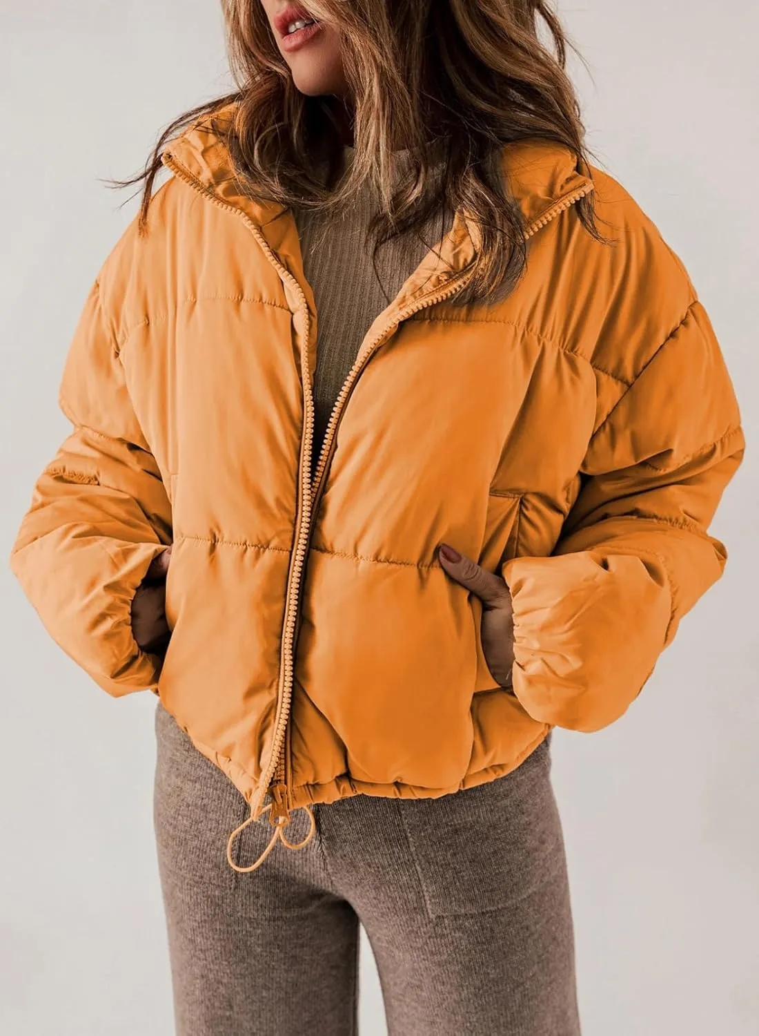Dokotoo Womens Winter Quilted Jackets Long Sleeve Full Zip Puffer Jacket Coats with Pockets