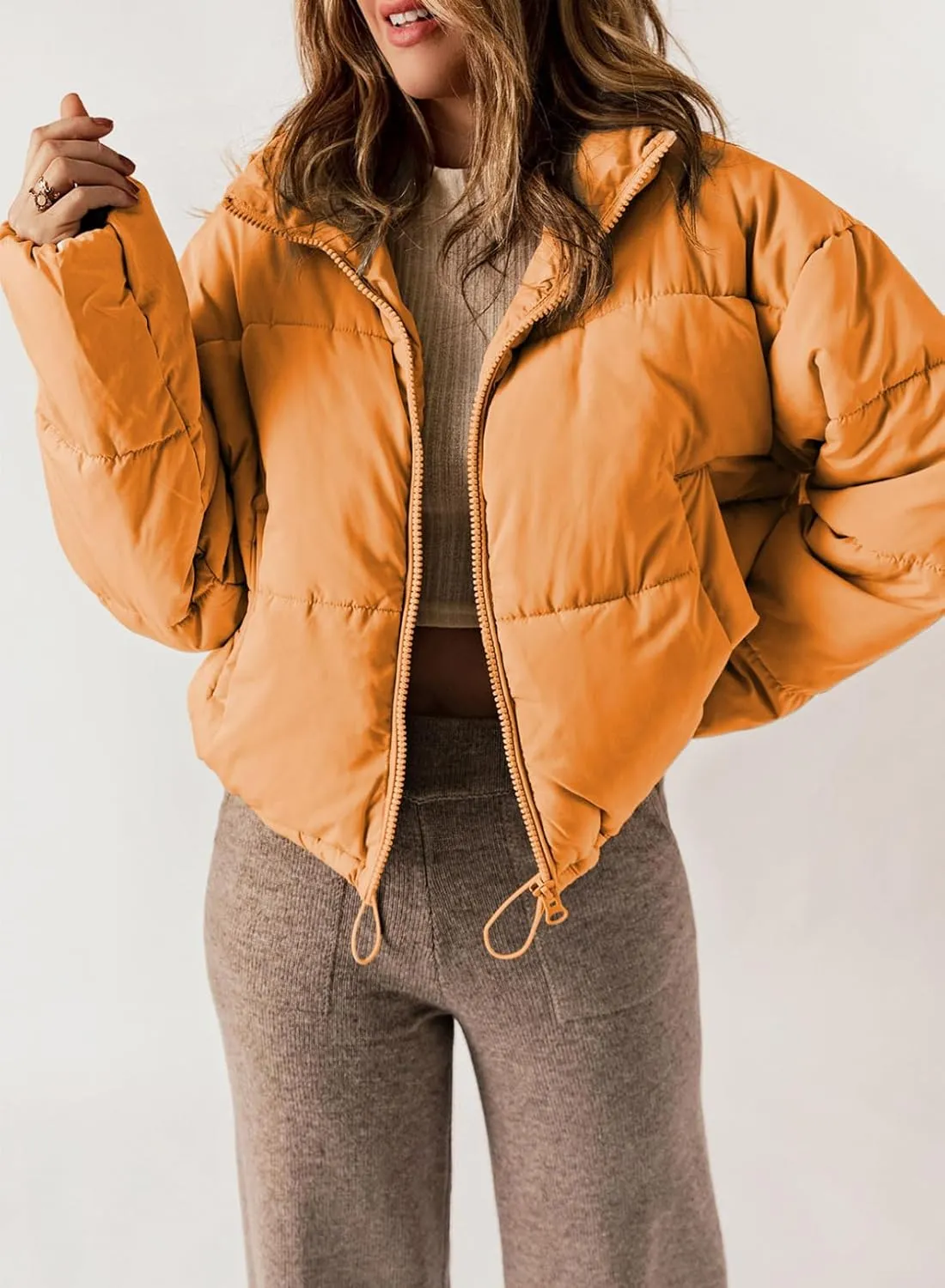 Dokotoo Womens Winter Quilted Jackets Long Sleeve Full Zip Puffer Jacket Coats with Pockets