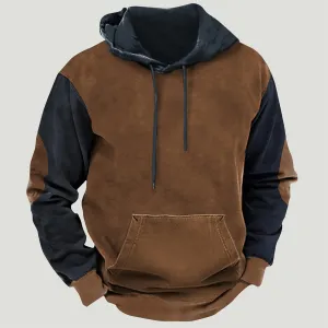 DOLKFU Sweatshirts for Men Long Sleeve Color Block Pullover Hoodies Drawstraing Loose Sweatshirt with Pocket