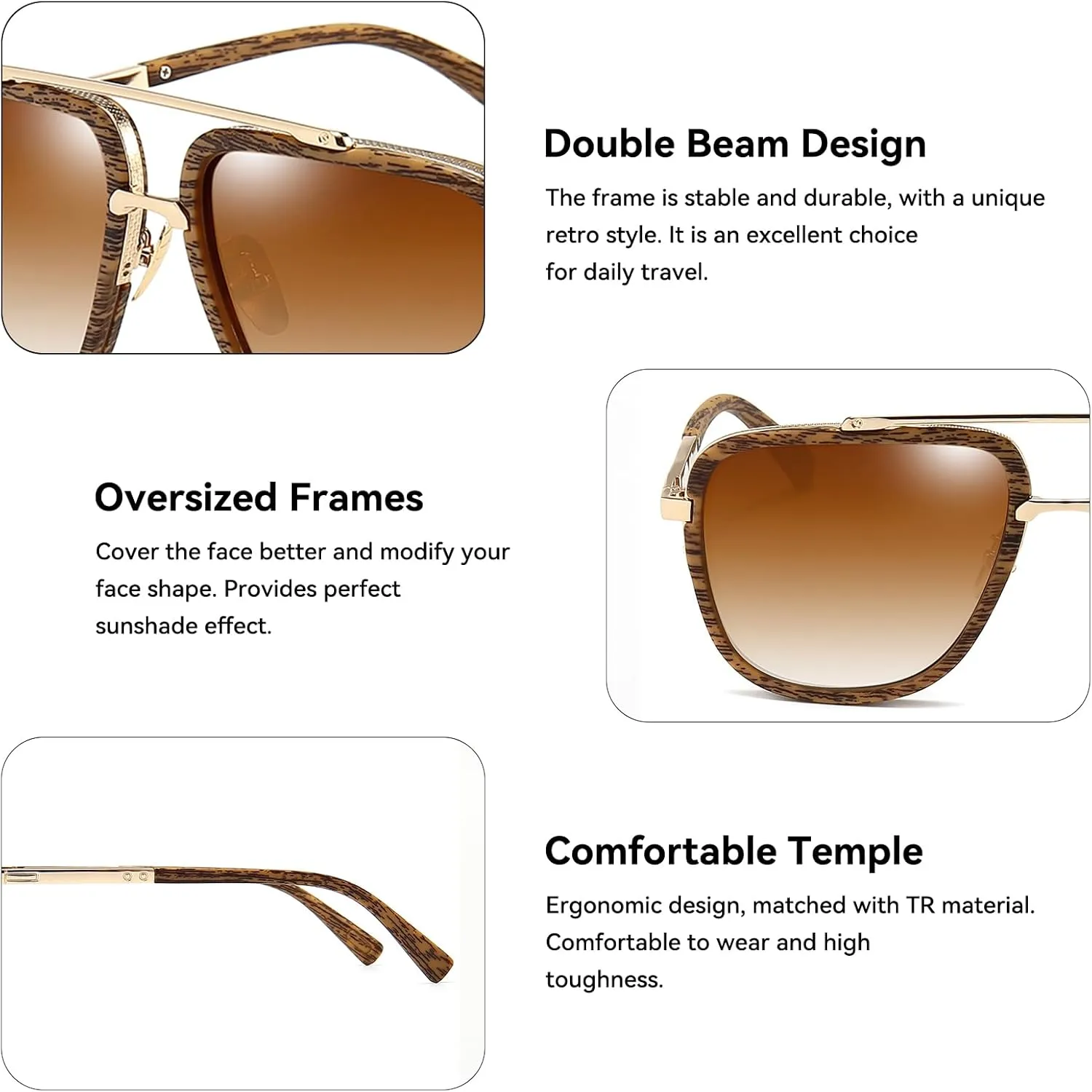 Dollger Oversized Square Aviator Sunglasses for Men Pilot Shades Gold Frame Retro Sun Glasses