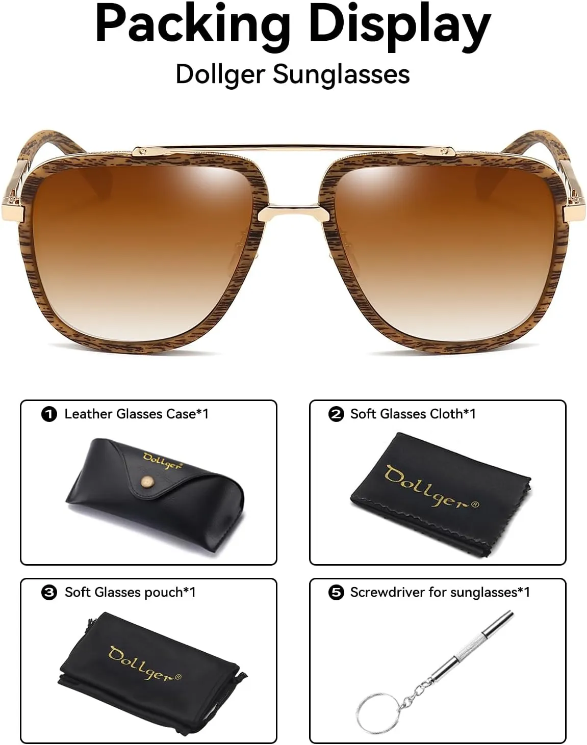 Dollger Oversized Square Aviator Sunglasses for Men Pilot Shades Gold Frame Retro Sun Glasses