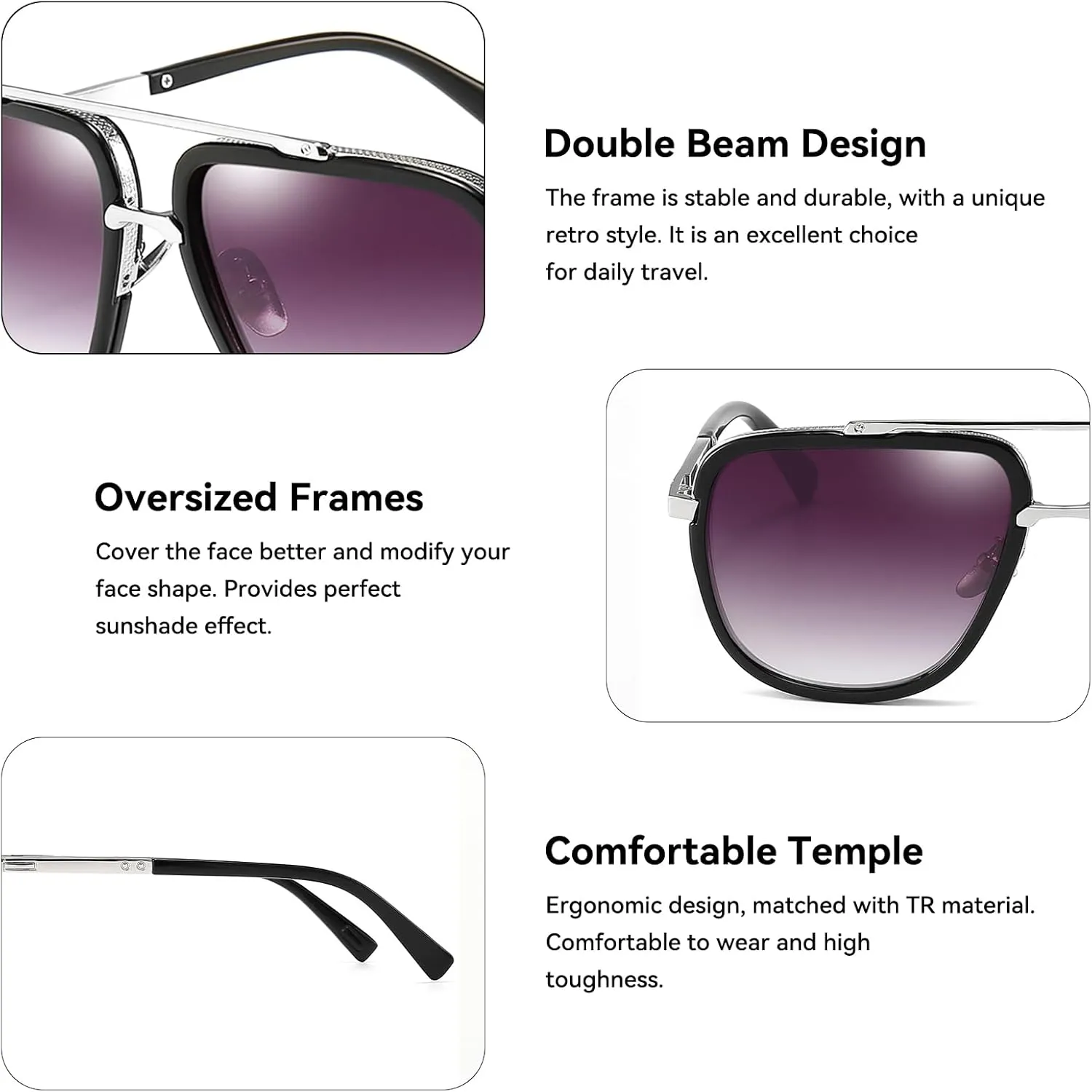 Dollger Oversized Square Aviator Sunglasses for Men Pilot Shades Gold Frame Retro Sun Glasses
