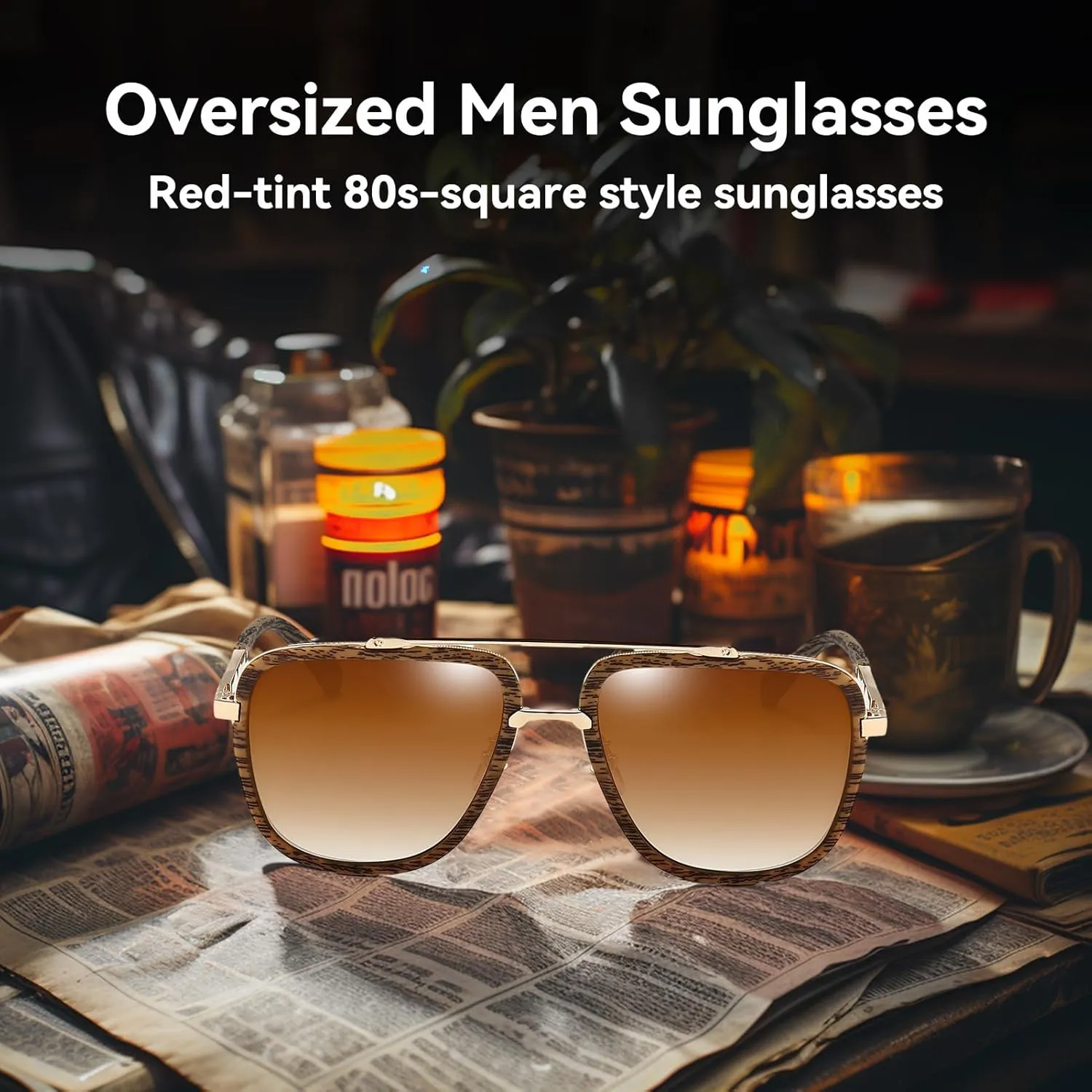 Dollger Oversized Square Aviator Sunglasses for Men Pilot Shades Gold Frame Retro Sun Glasses