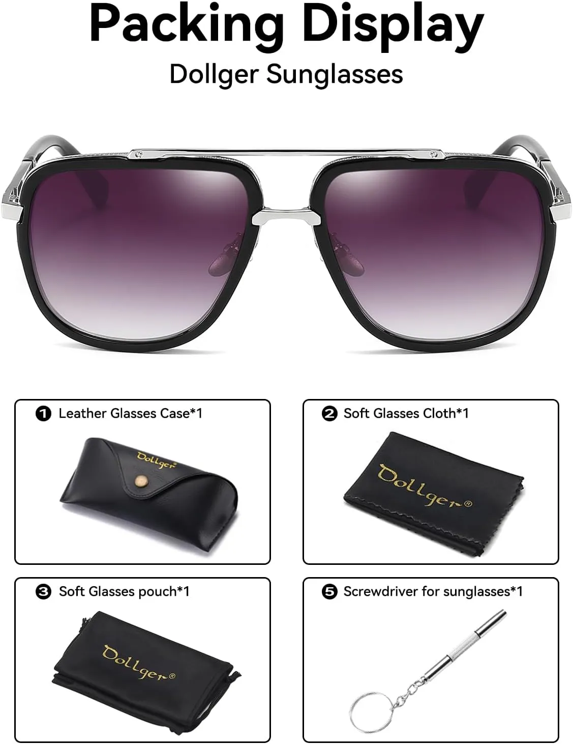 Dollger Oversized Square Aviator Sunglasses for Men Pilot Shades Gold Frame Retro Sun Glasses