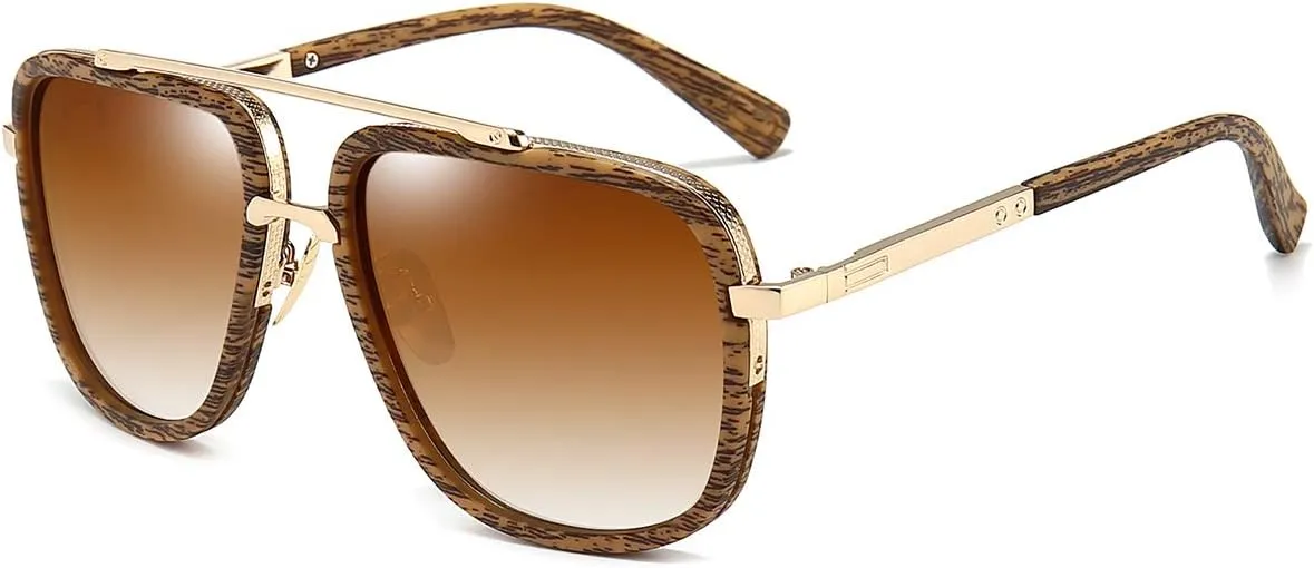 Dollger Oversized Square Aviator Sunglasses for Men Pilot Shades Gold Frame Retro Sun Glasses