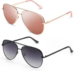 Dollger Polarized Oversized Aviator Sunglasses for Women Men Retro Trendy Lightweight Metal Frame UV Protection Sun Glasses