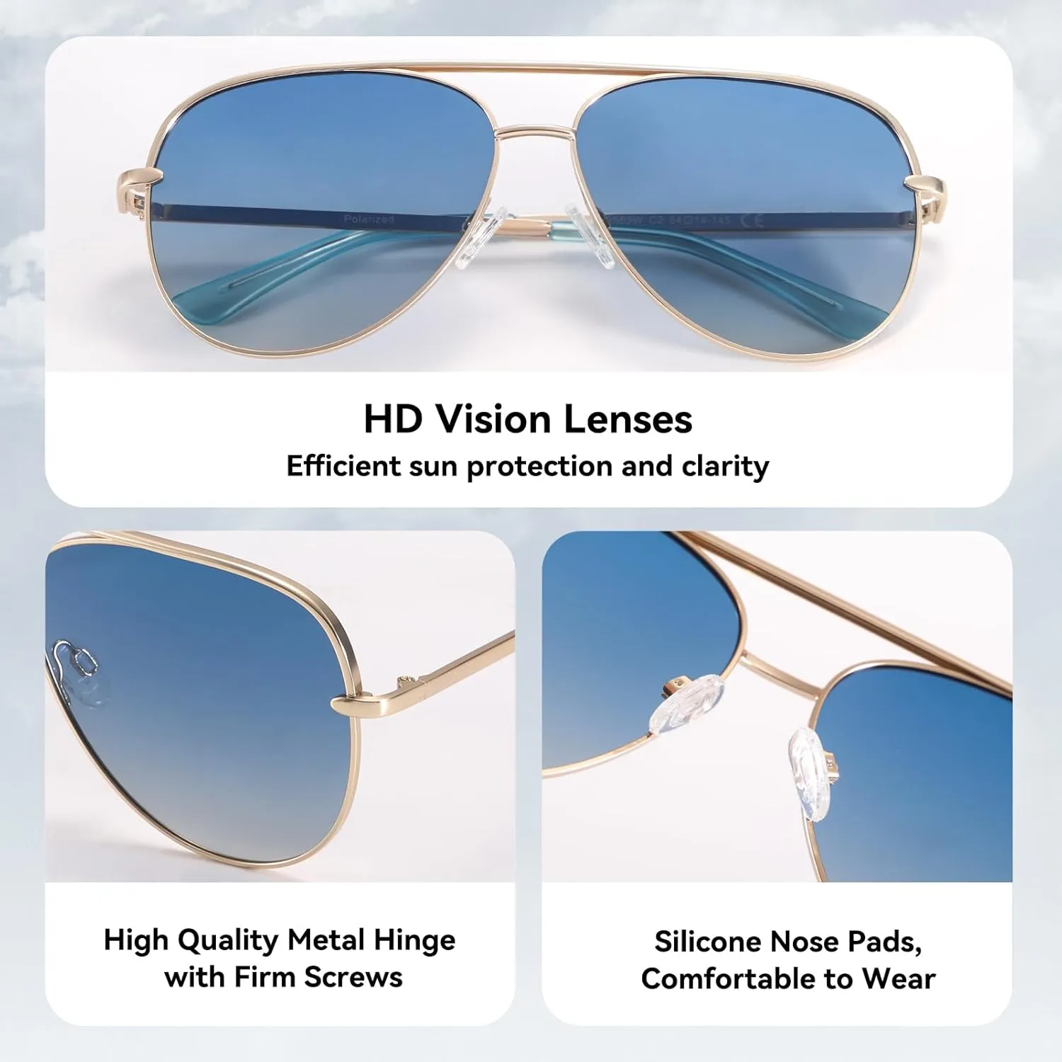 Dollger Polarized Oversized Aviator Sunglasses for Women Men Retro Trendy Lightweight Metal Frame UV Protection Sun Glasses