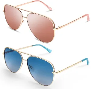 Dollger Polarized Oversized Aviator Sunglasses for Women Men Retro Trendy Lightweight Metal Frame UV Protection Sun Glasses