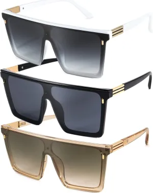 Dollger Square Oversized Sunglasses for Women Men Trendy Flat Top Big Black Shades UV400 Sunnies