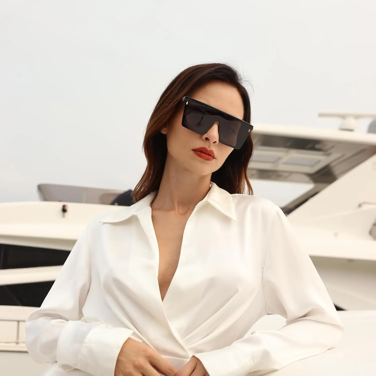 Dollger Square Oversized Sunglasses for Women Men Trendy Flat Top Big Black Shades UV400 Sunnies