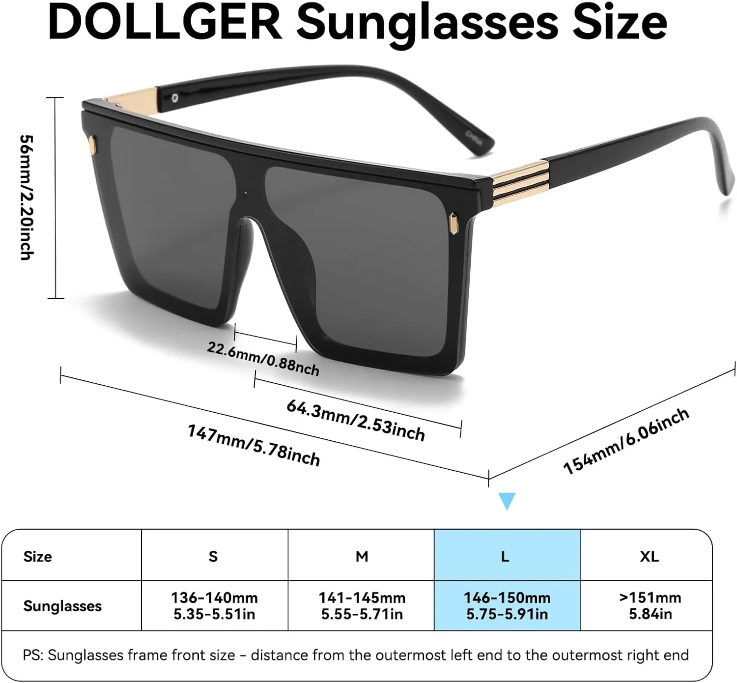 Dollger Square Oversized Sunglasses for Women Men Trendy Flat Top Big Black Shades UV400 Sunnies