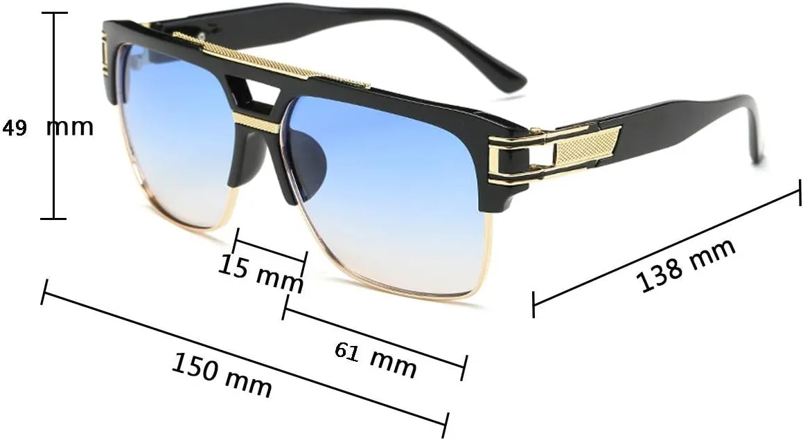 Dollger Square Sunglasses for Men Classic Oversized Sun Glasses Retro Semi Rimless Gold Alloy Frame UV400