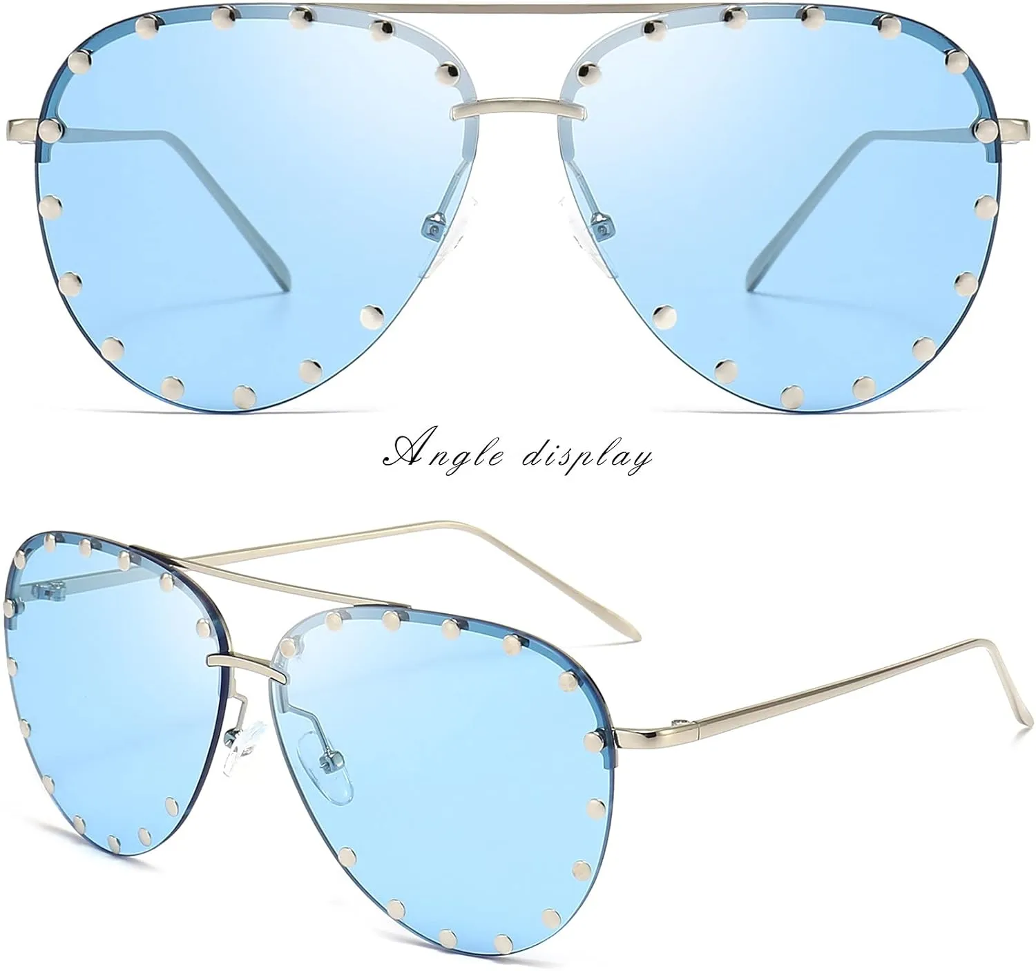 Dollger Studded Sunglasses for Women Fashion Studded Aviator Sunglasses Metal Frame UV 400