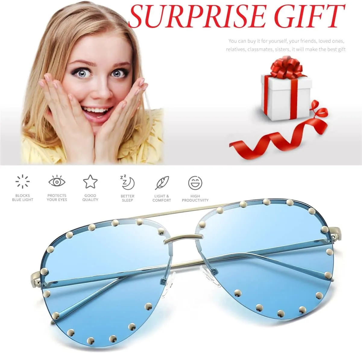 Dollger Studded Sunglasses for Women Fashion Studded Aviator Sunglasses Metal Frame UV 400