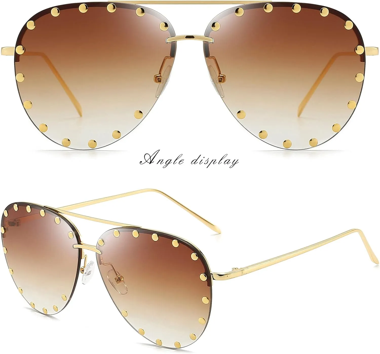 Dollger Studded Sunglasses for Women Fashion Studded Aviator Sunglasses Metal Frame UV 400