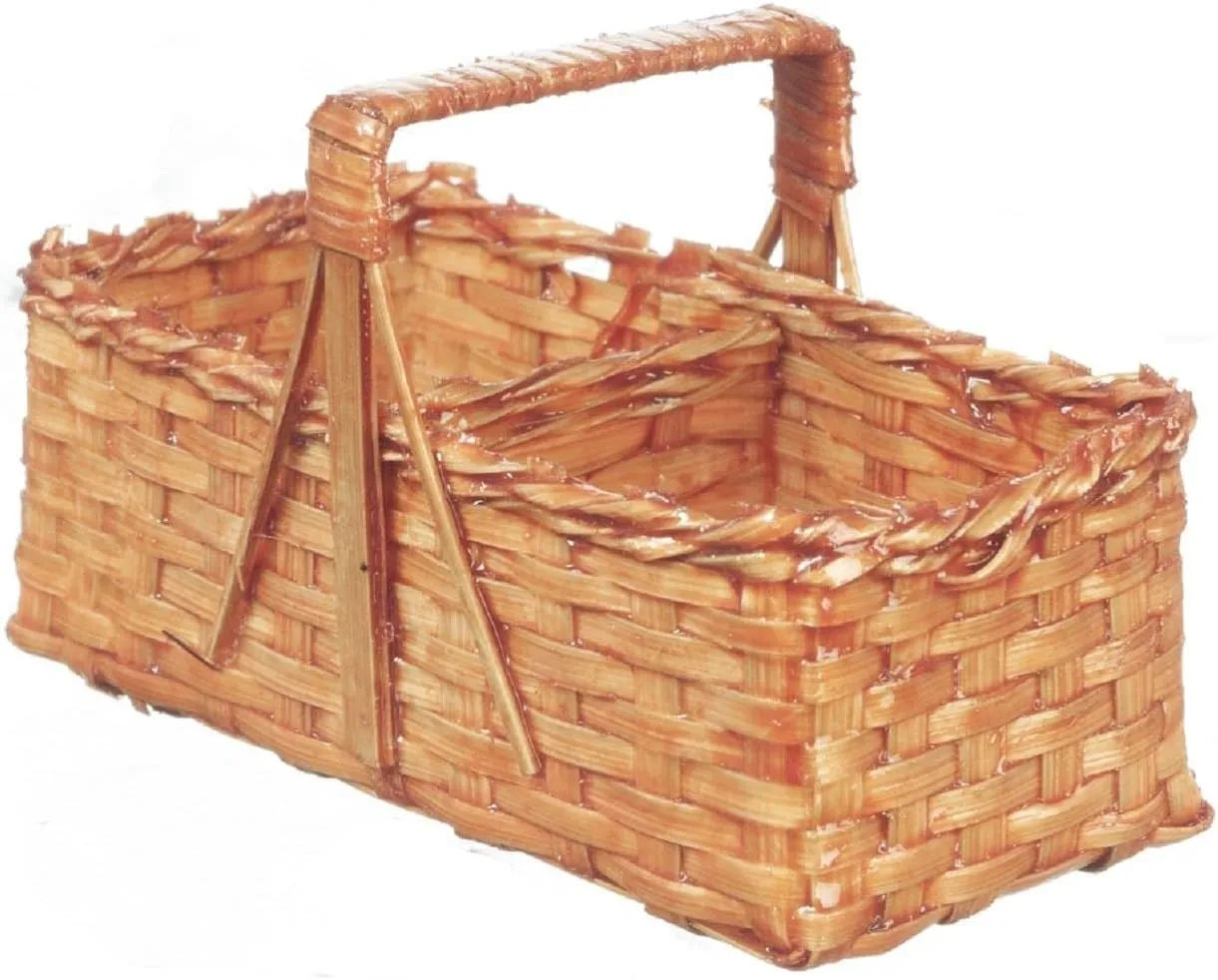 Dollhouse Vintage Picnic Basket with Handle Miniature Outdoor Accessory