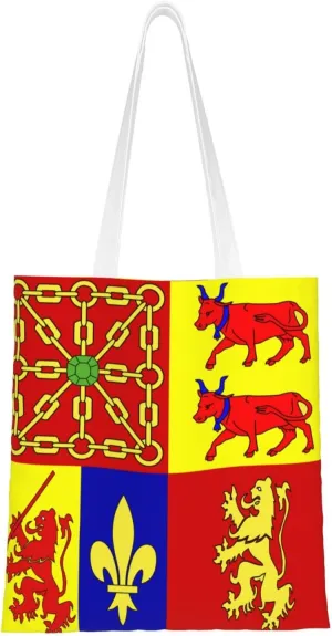Drapeau Proposé Pour Les Pyrenees-Atlantiques Tote Bag for Women Canvas Shopping Bags Reusable Large Capacity Casual Shoulder Handbags Grocery Bags DIY Gift Bags