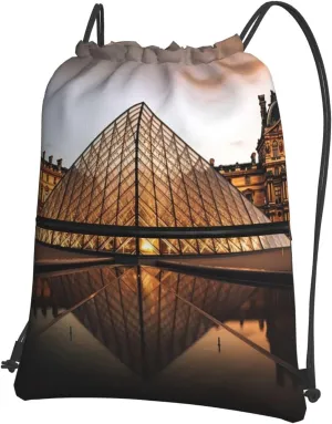 Drawstring Bag Gym Sack Drawstring Backpack Sport Gym Sack Cinch Bag Anime Owl Sport Bags for Travel, Louvre Museum in Paris, One Size