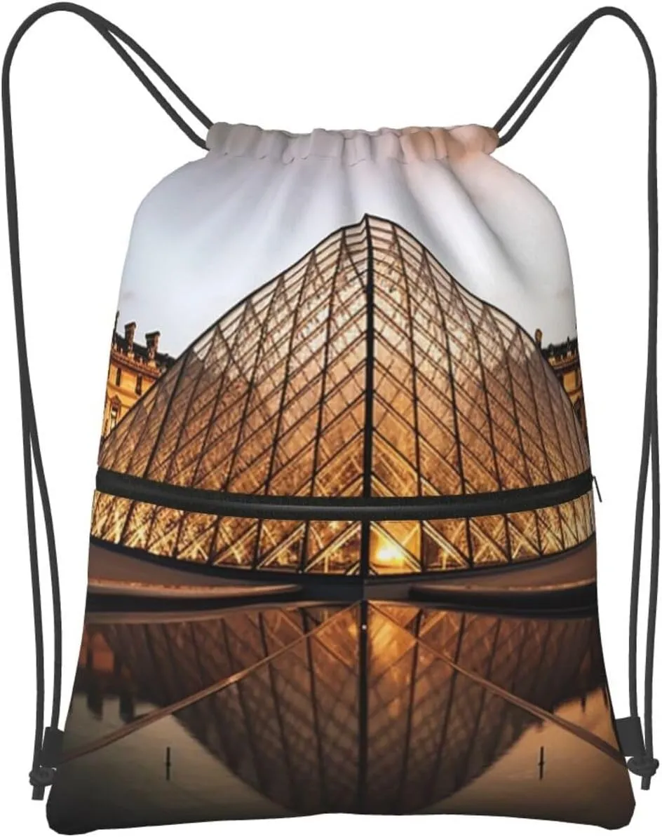 Drawstring Bag Gym Sack Drawstring Backpack Sport Gym Sack Cinch Bag Anime Owl Sport Bags for Travel, Louvre Museum in Paris, One Size