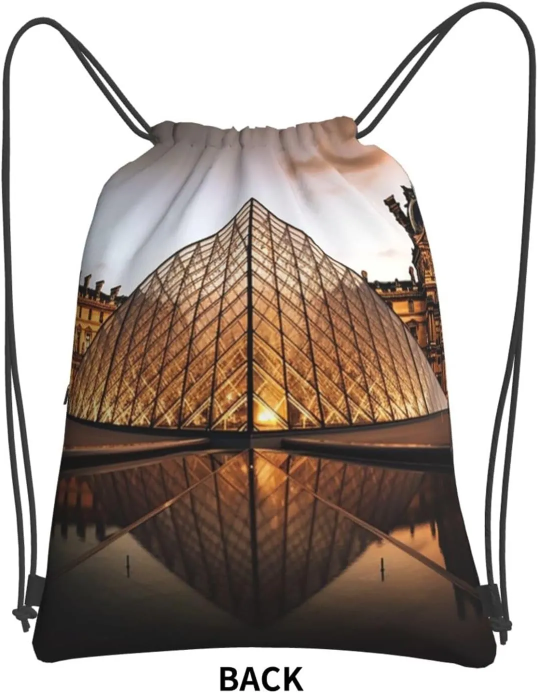 Drawstring Bag Gym Sack Drawstring Backpack Sport Gym Sack Cinch Bag Anime Owl Sport Bags for Travel, Louvre Museum in Paris, One Size
