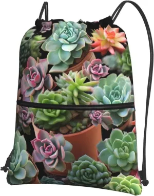 Drawstring Bag Gym Sack Drawstring Backpack Sport Gym Sack Cinch Bag Summer Sunflower Sport Bags for Travel, Succulents, One Size