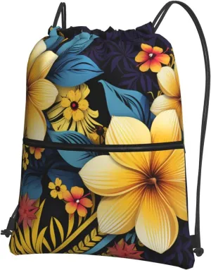 Drawstring Bag Gym Sack Drawstring Backpack Sport Gym Sack Cinch Bag Two Giraffes Face to Face Sport Bags for Travel, Flower Pattern, One Size