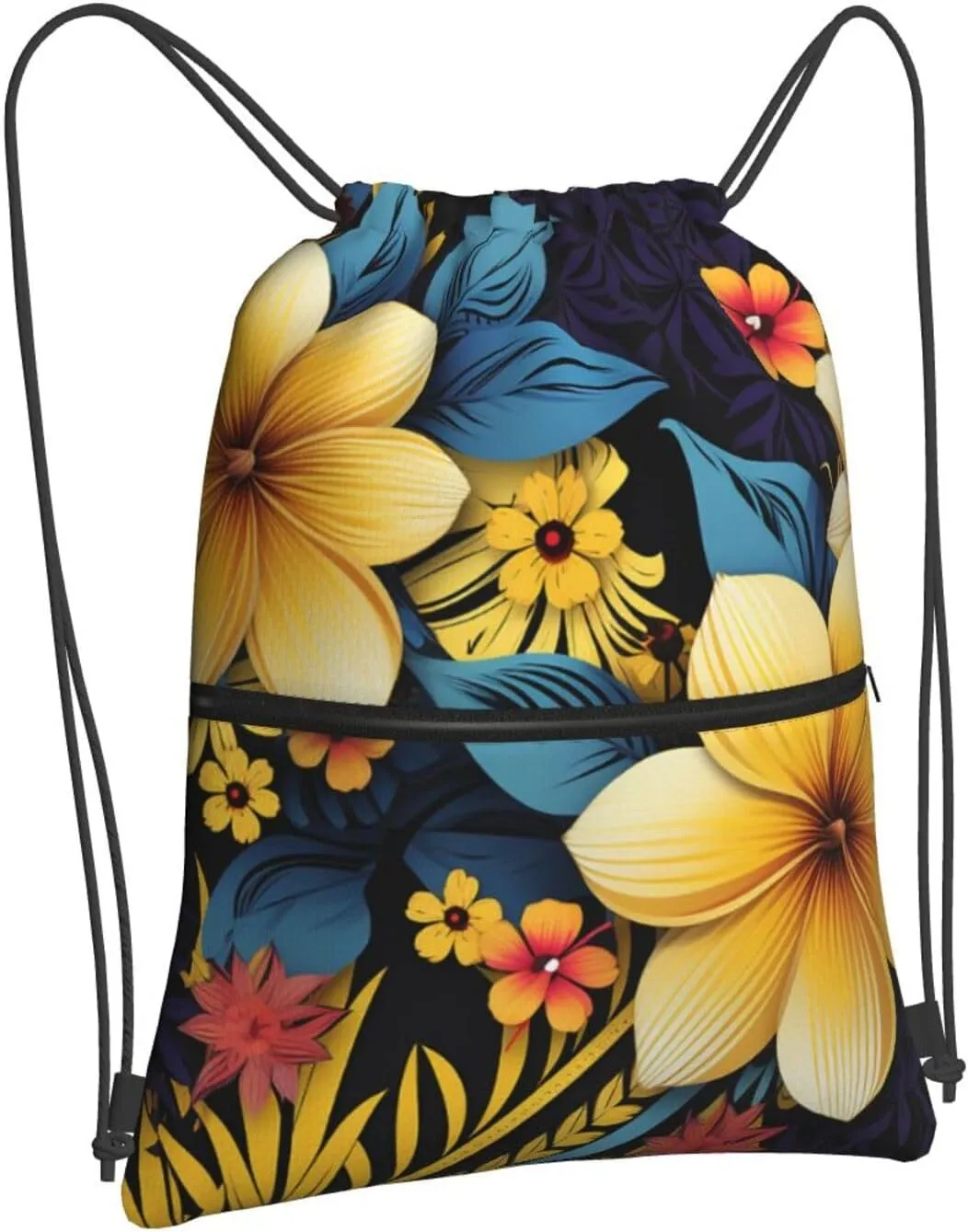 Drawstring Bag Gym Sack Drawstring Backpack Sport Gym Sack Cinch Bag Two Giraffes Face to Face Sport Bags for Travel, Flower Pattern, One Size