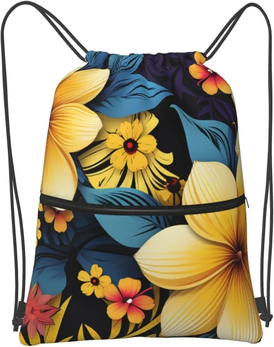Drawstring Bag Gym Sack Drawstring Backpack Sport Gym Sack Cinch Bag Two Giraffes Face to Face Sport Bags for Travel, Flower Pattern, One Size