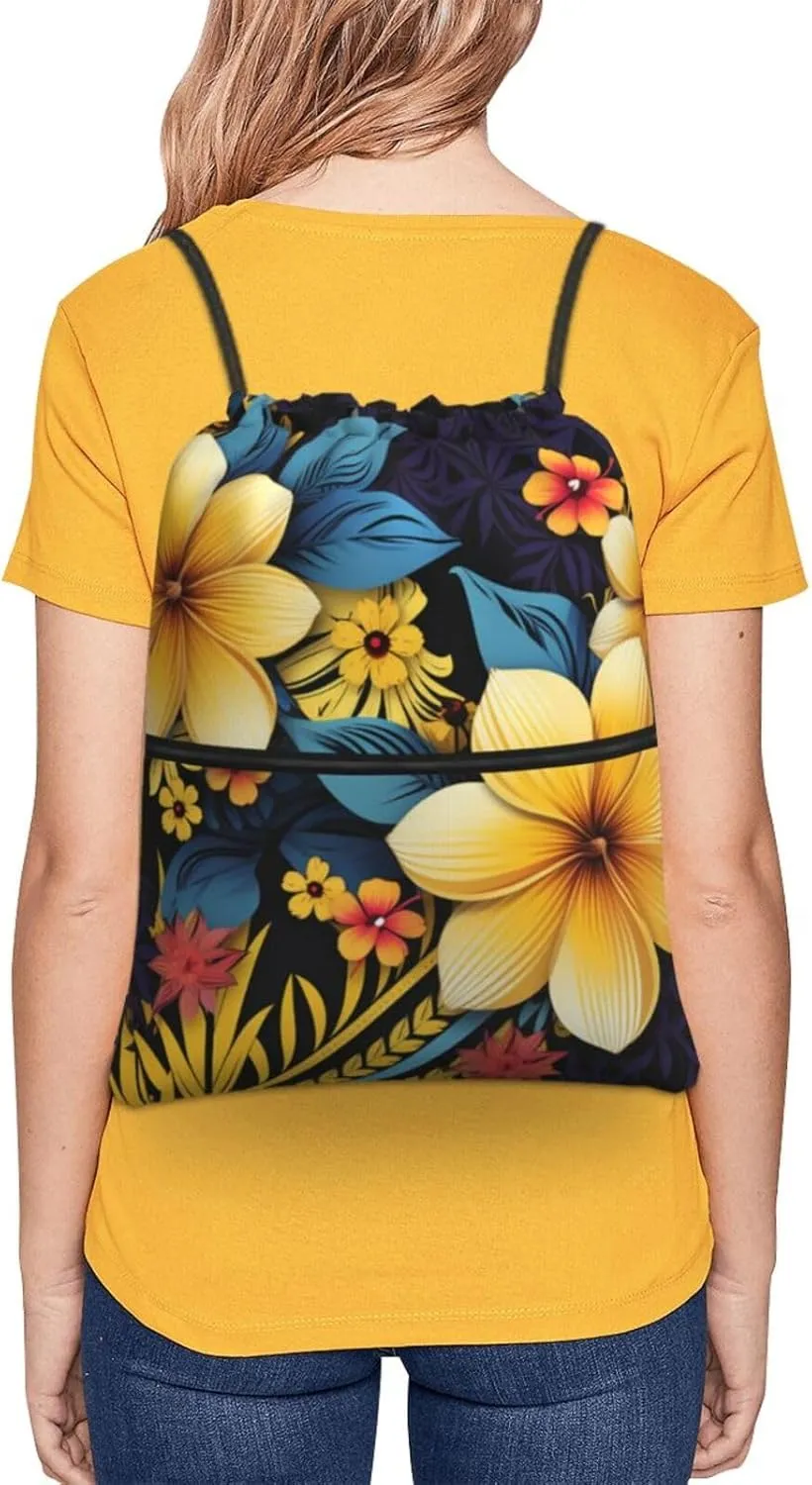 Drawstring Bag Gym Sack Drawstring Backpack Sport Gym Sack Cinch Bag Two Giraffes Face to Face Sport Bags for Travel, Flower Pattern, One Size