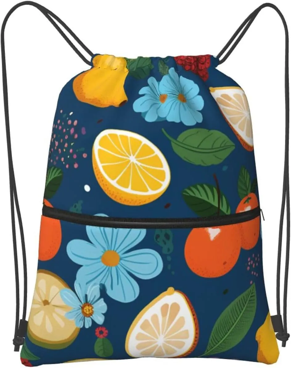 Drawstring Bag Gym Sack Drawstring Backpack Sport Gym Sack Cinch Bag Two Giraffes Face to Face Sport Bags for Travel, Fruits and Flowers, One Size
